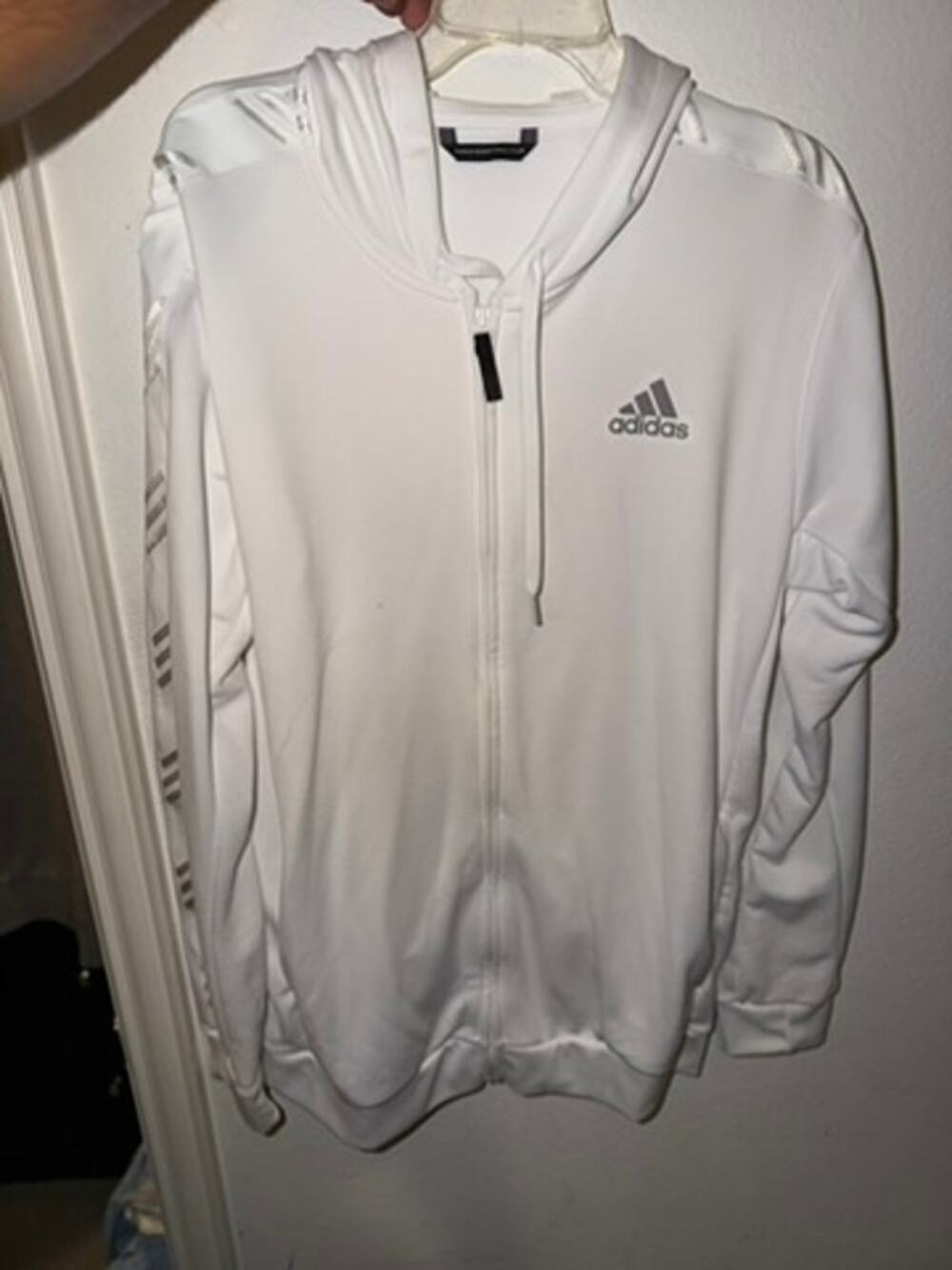 Adidas Men’s Large White Full-Zip Hooded Track Jacket